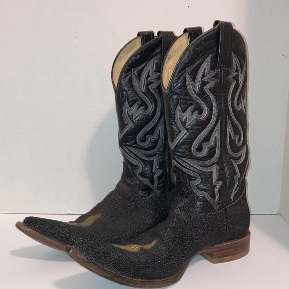 Vintage Western Cowboy Boots Pointy Toes Heels Men's Black Size 7 Conya Leon - Picture 4 of 16